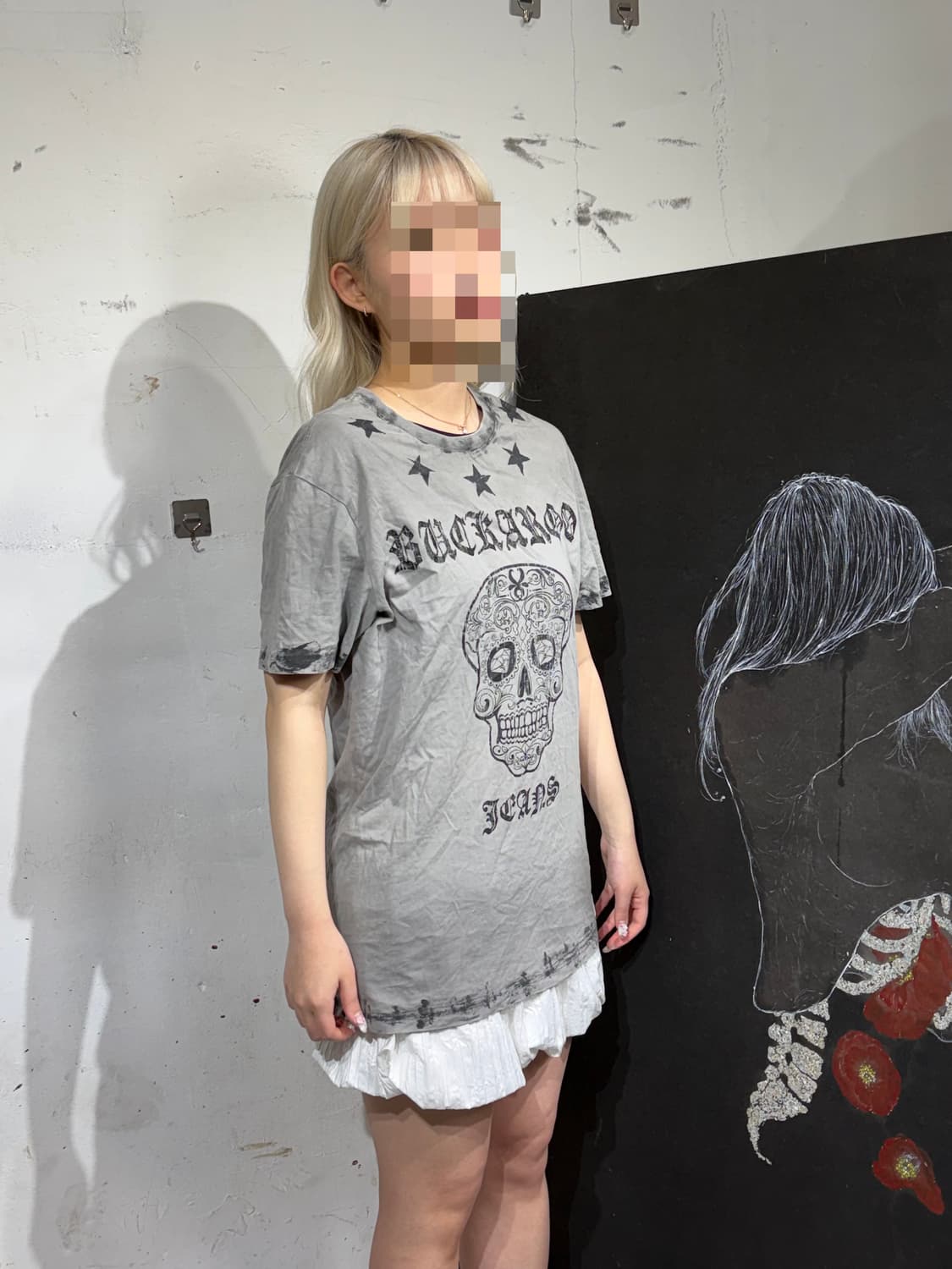 버커루 해골 프린팅 락 펑크 그래픽 반팔 티셔츠 L 상품이미지4