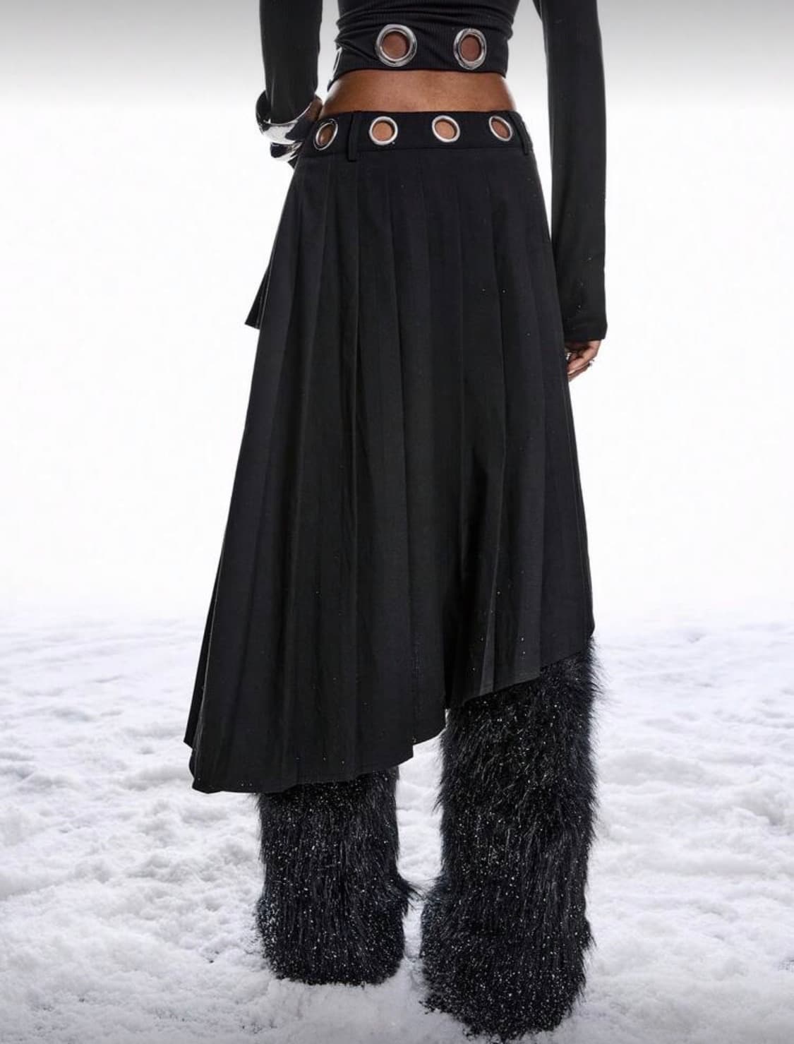 메탈 아일렛 언발 스커트 상품이미지3