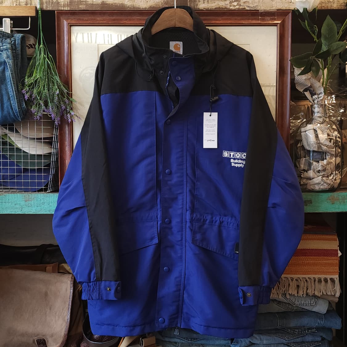 00s 칼하트 마운틴 파카 엔지니어드 블루 블랙 후드점퍼 워크자켓 L 상품이미지1