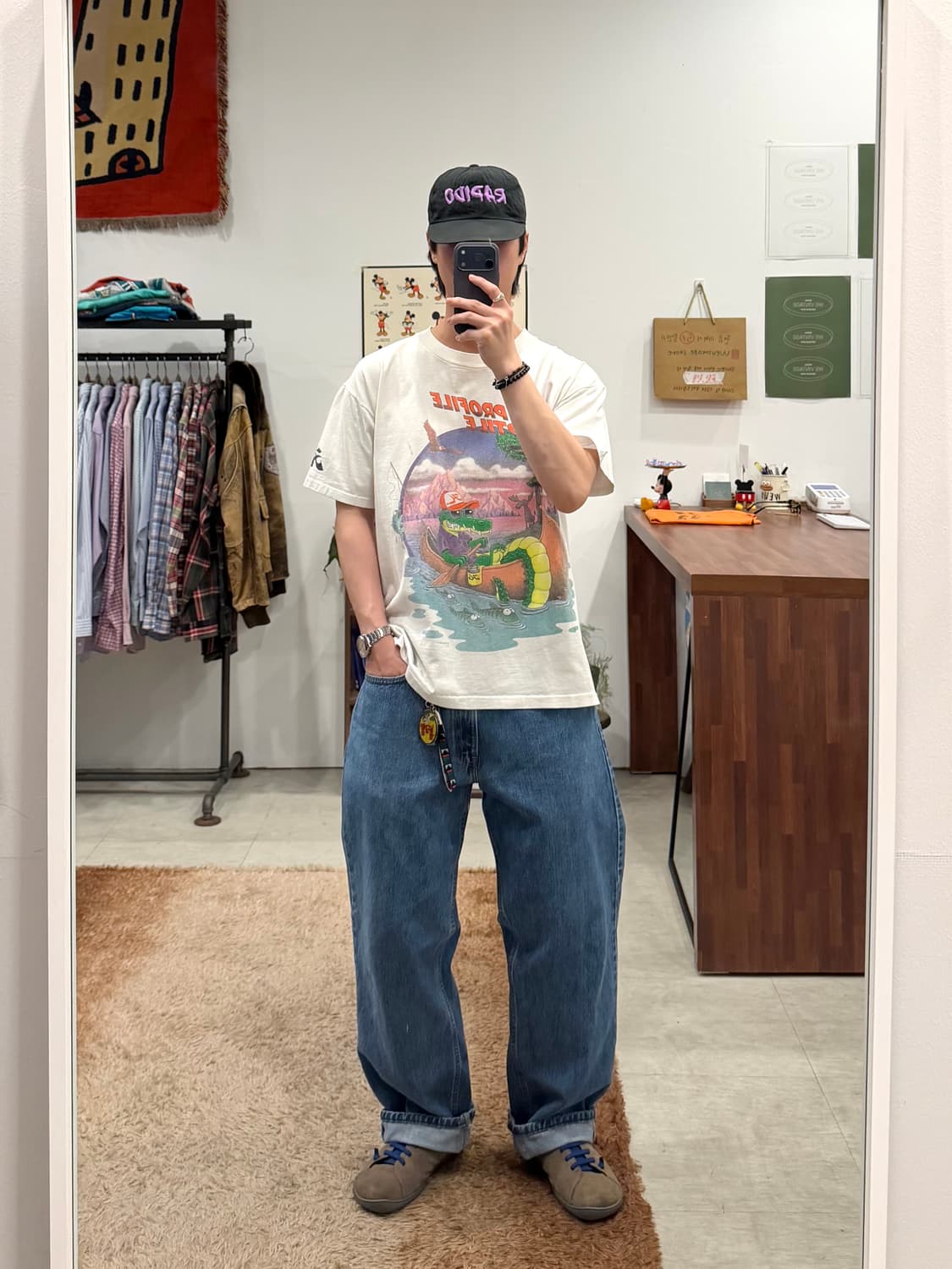 90s Hobie 빈티지 카툰 반팔 티셔츠 (made in USA) 상품이미지2