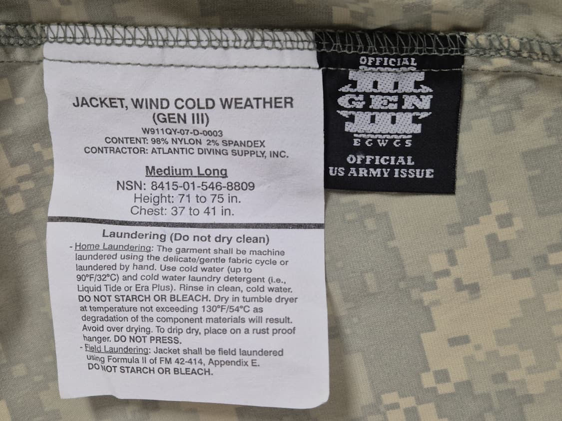 미군 구형 ACU 레벨4 바람막이 전투복 상의 자켓 (M/L) (새상품) 상품이미지6