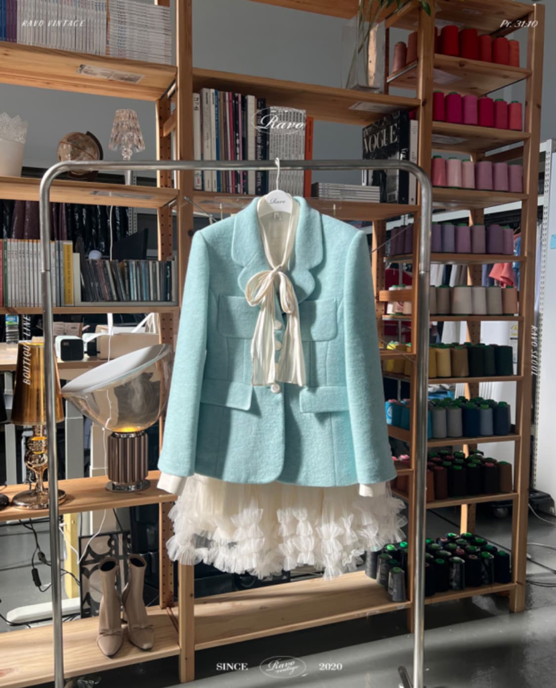 (새상품) 라보빈티지 하늘색 민트 트위드 셋업 투피스 상품이미지4