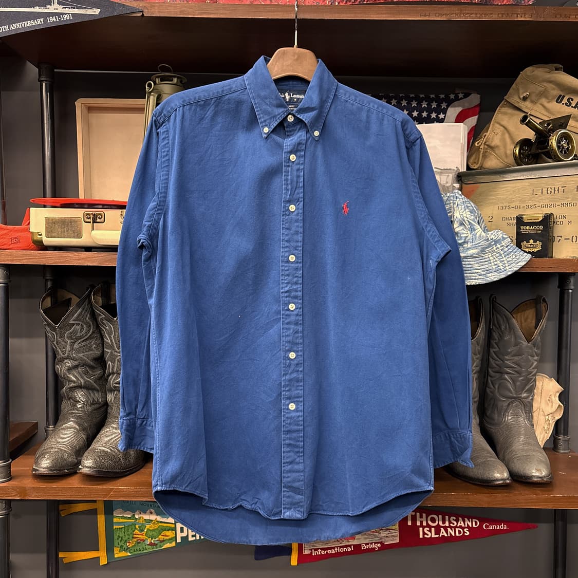 90s 폴로 랄프로렌 워싱블루 버튼다운 셔츠 레드포니 N749 상품이미지1