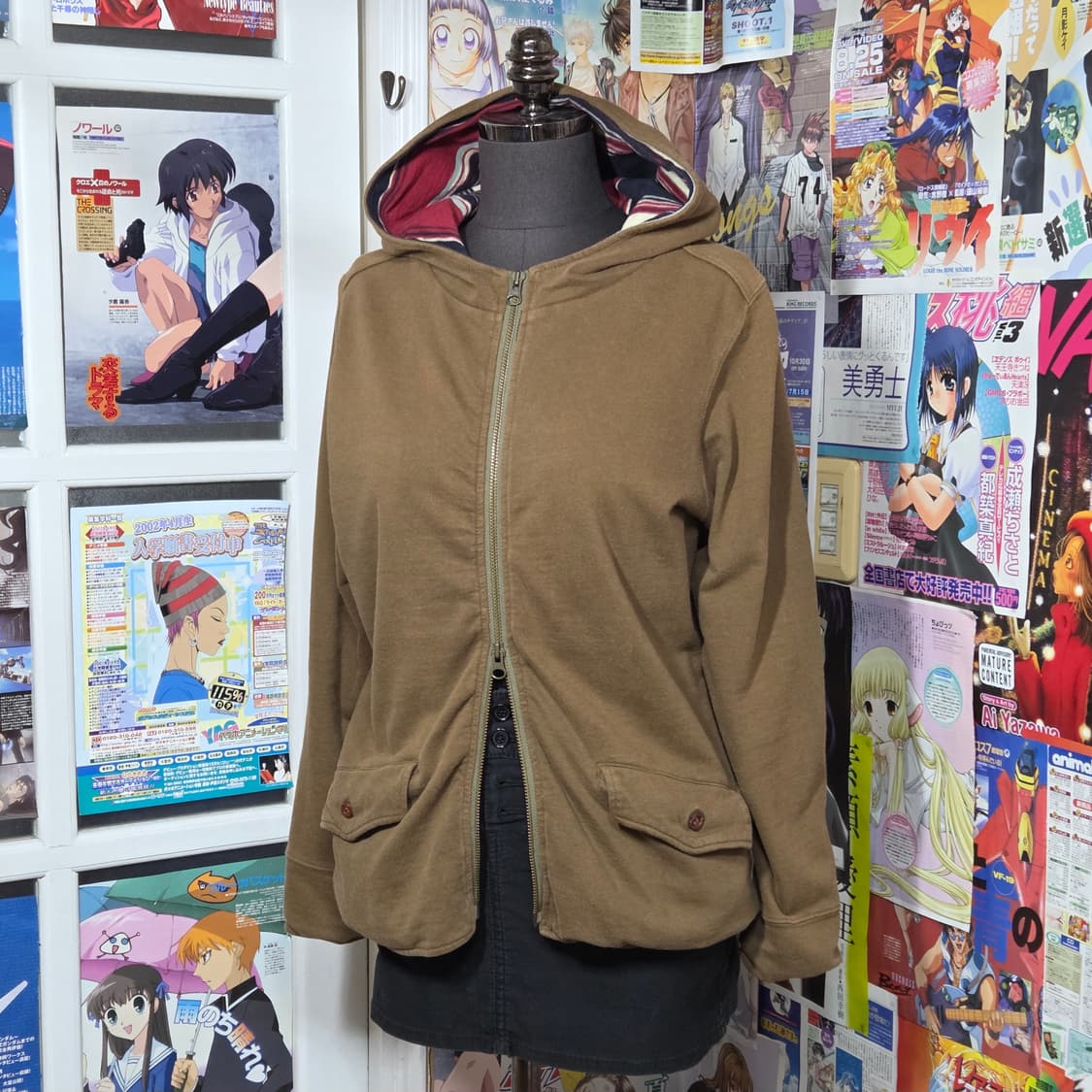 JPN 모리걸 카키 브라운 투웨이 후드집업 상품이미지1