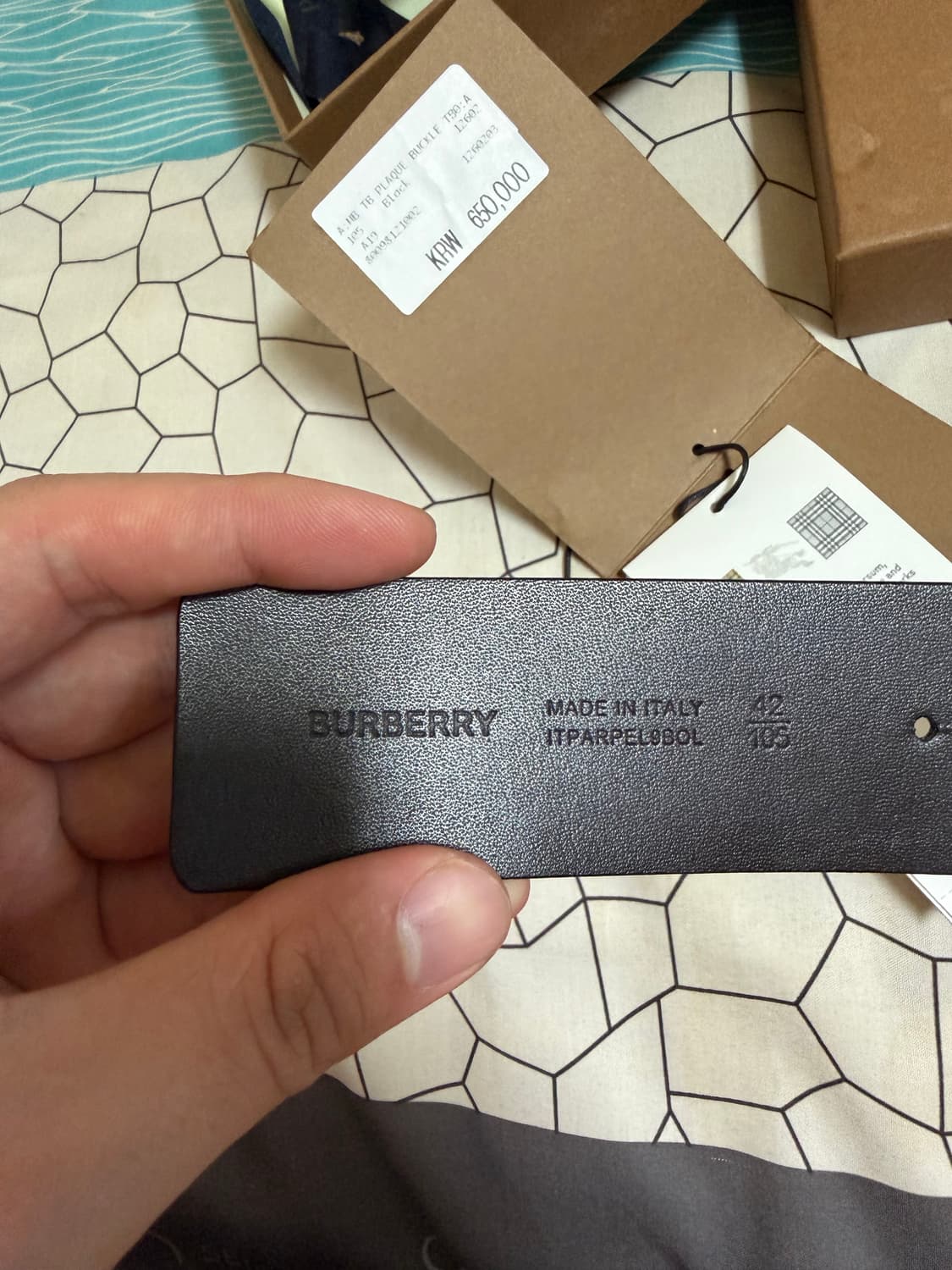 버버리 모노그램 레더 리버시블 남성 벨트 블랙 풀박스 상품이미지3