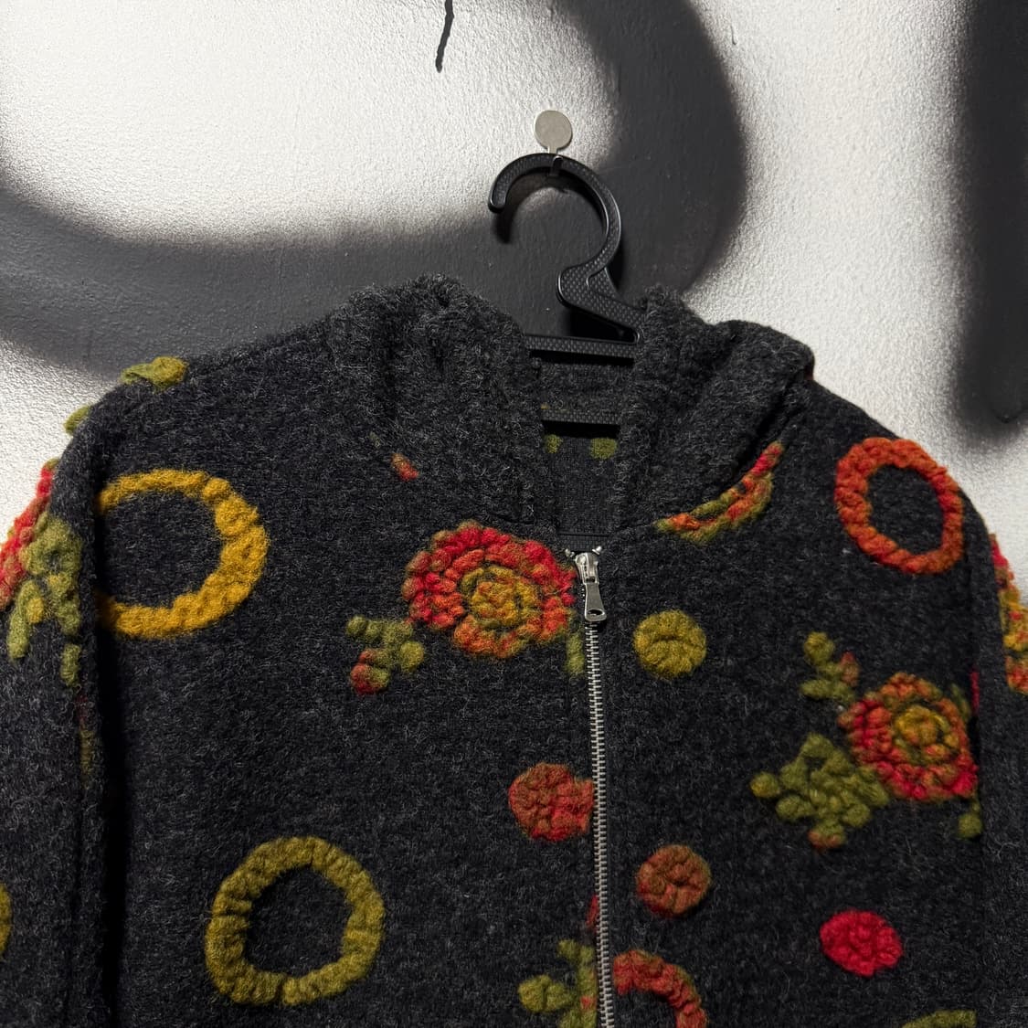 VTG 빈티지 이탈리 울 혼방 자수 디테일 후드 니트 집업 상품이미지3