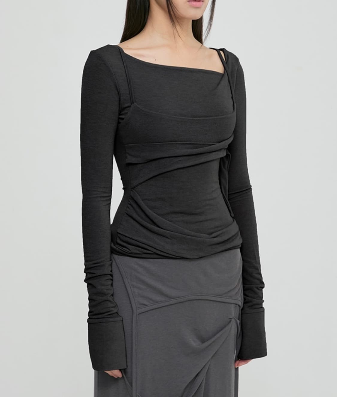 flareup 플레어업 레이어드 뷔스티에 롱슬리브 블랙 상품이미지2