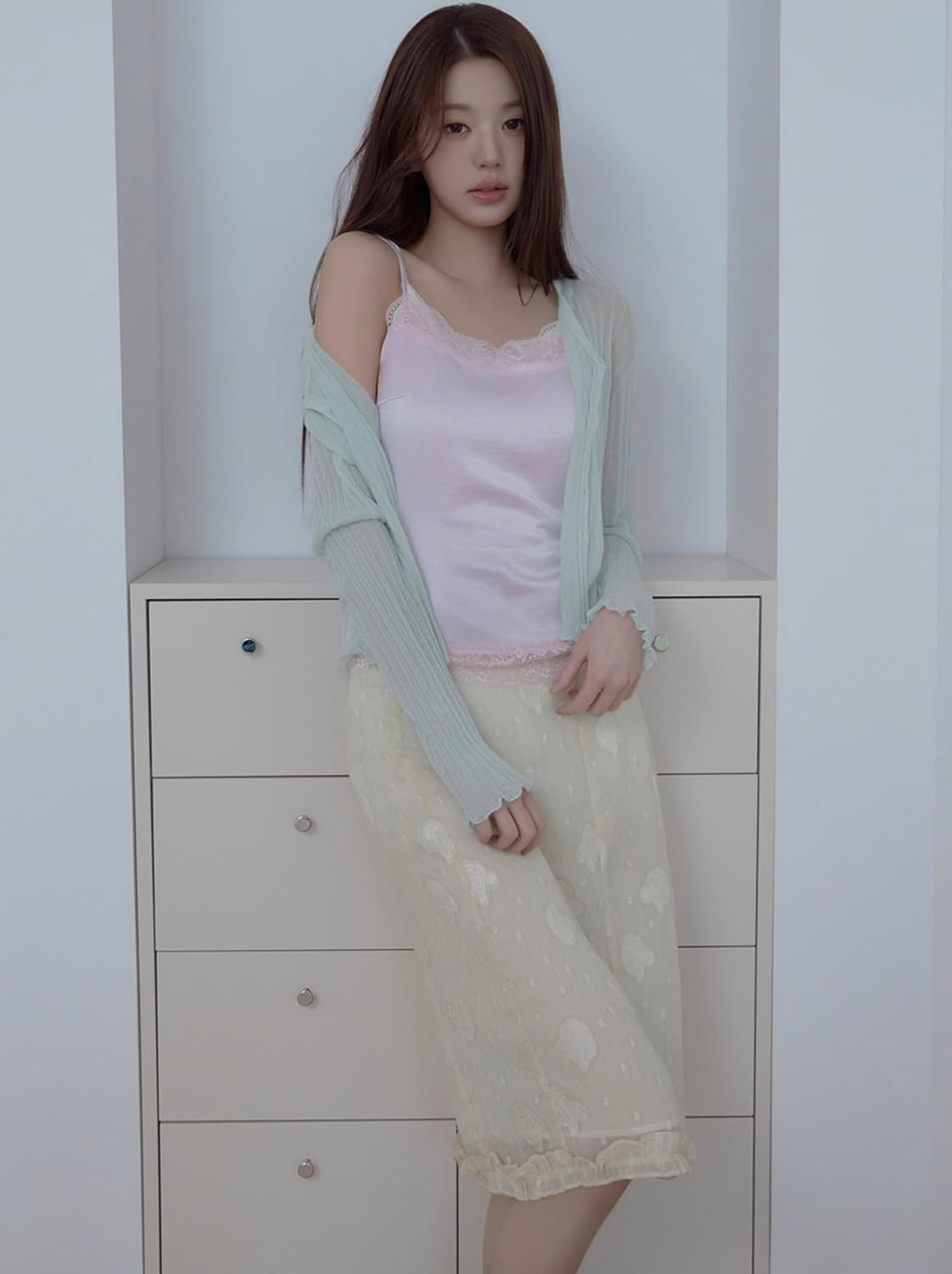 (새상품)로라로라 SHEER LAYERED MIDI SKIRT IVORY 상품이미지3