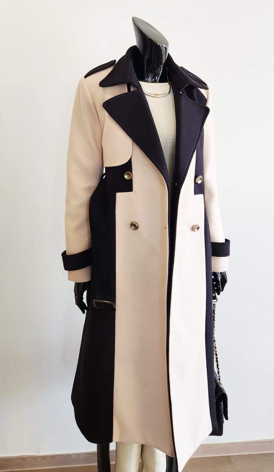 배색 롱코트  상품이미지3