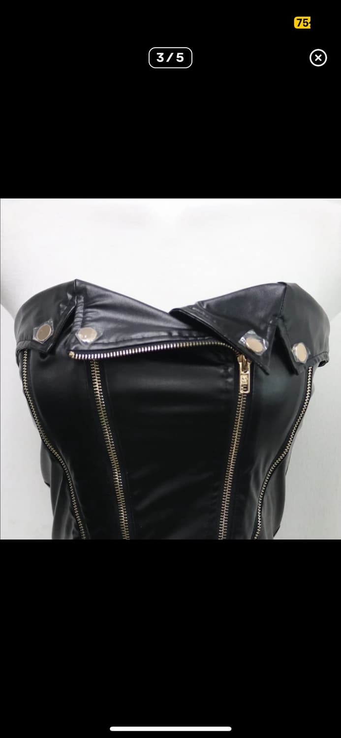 펑크 레더가죽 지퍼 튜브탑 나시  상품이미지3