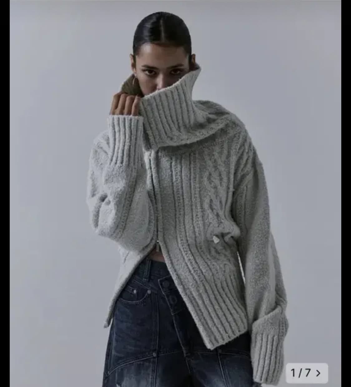 트리밍버드 투웨이 언발란스 니트 그레이  상품이미지1