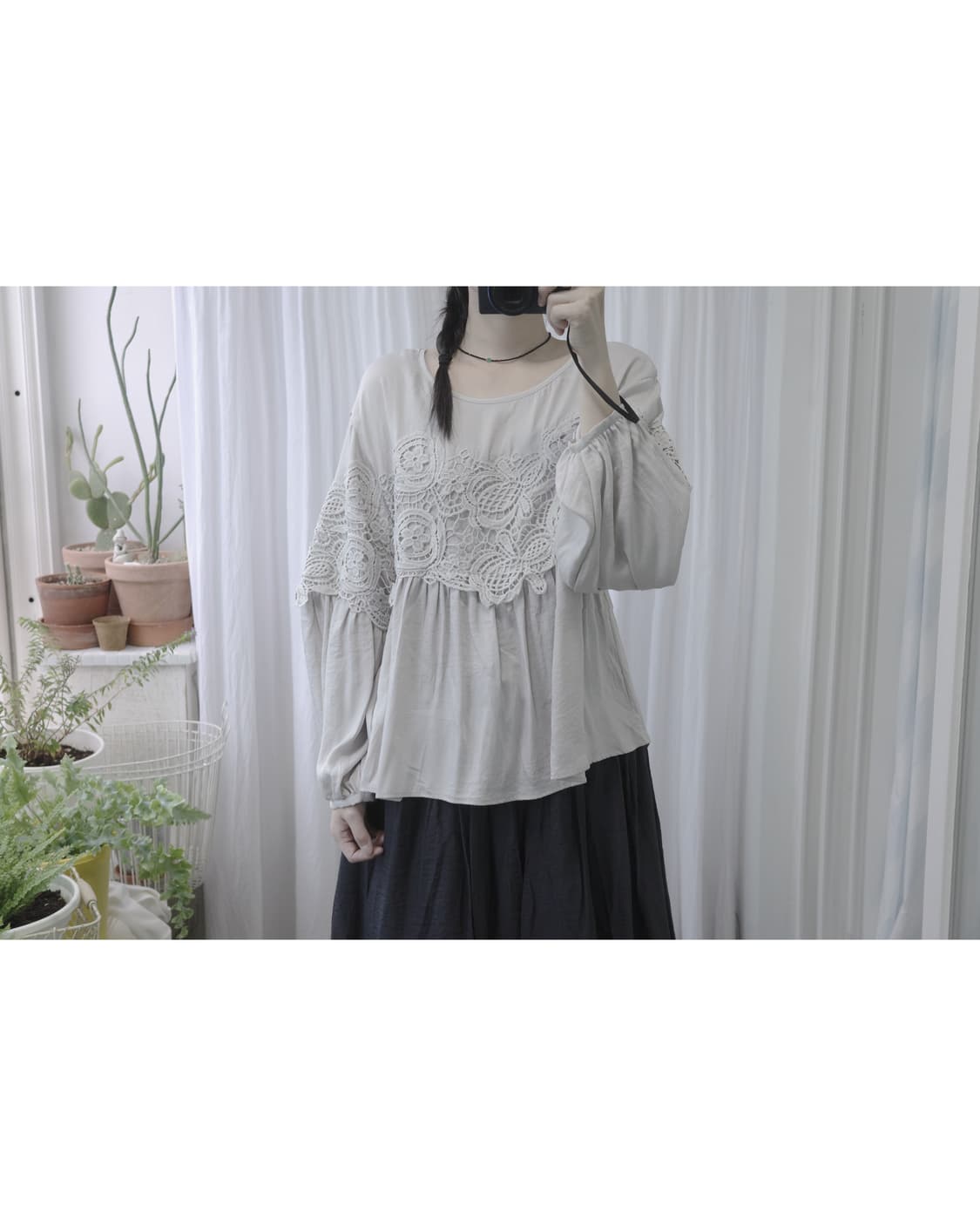 Flower light grey blouse 상품이미지4