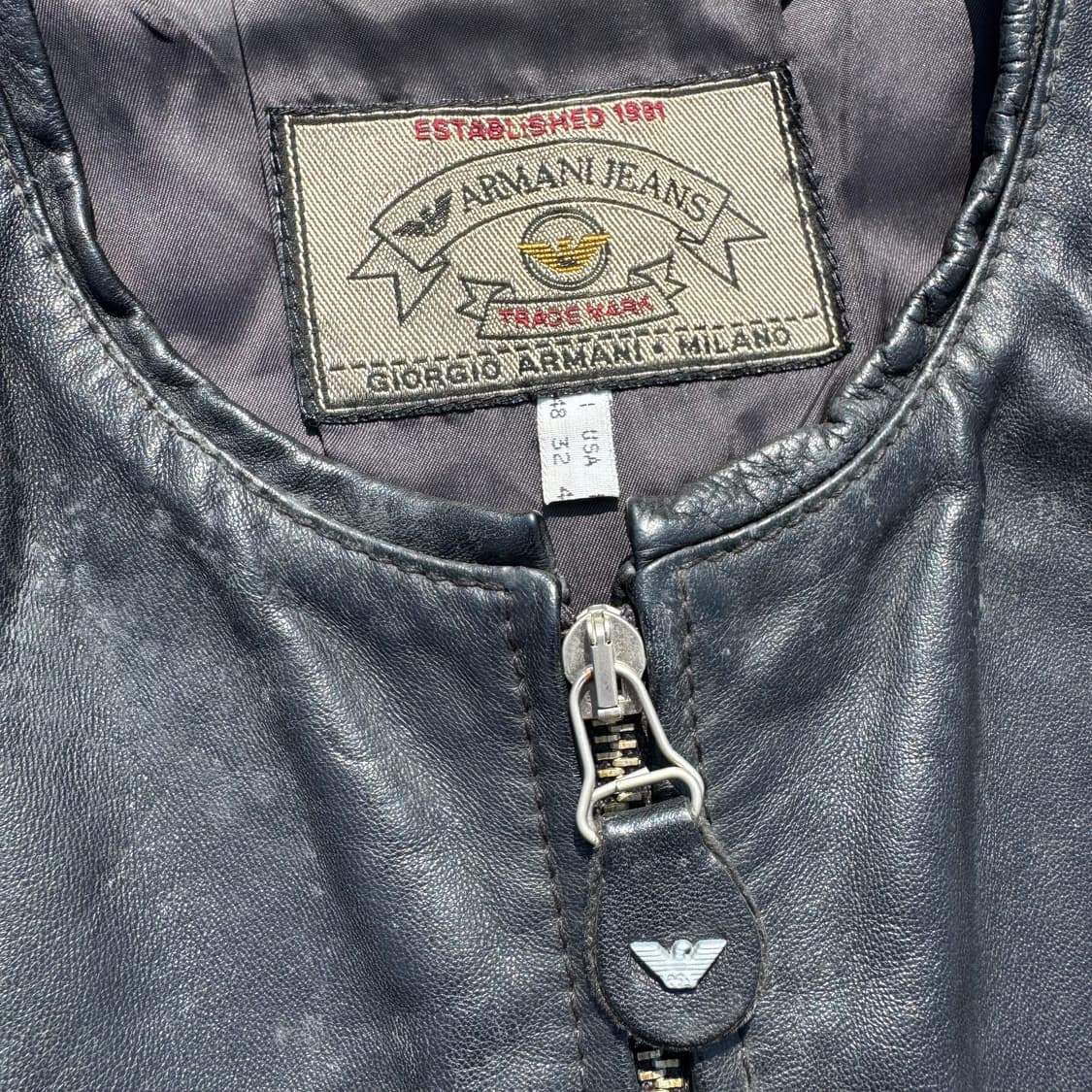 [M] 90s Armani jeans 알마니진 원포켓 가죽 베스트 상품이미지6