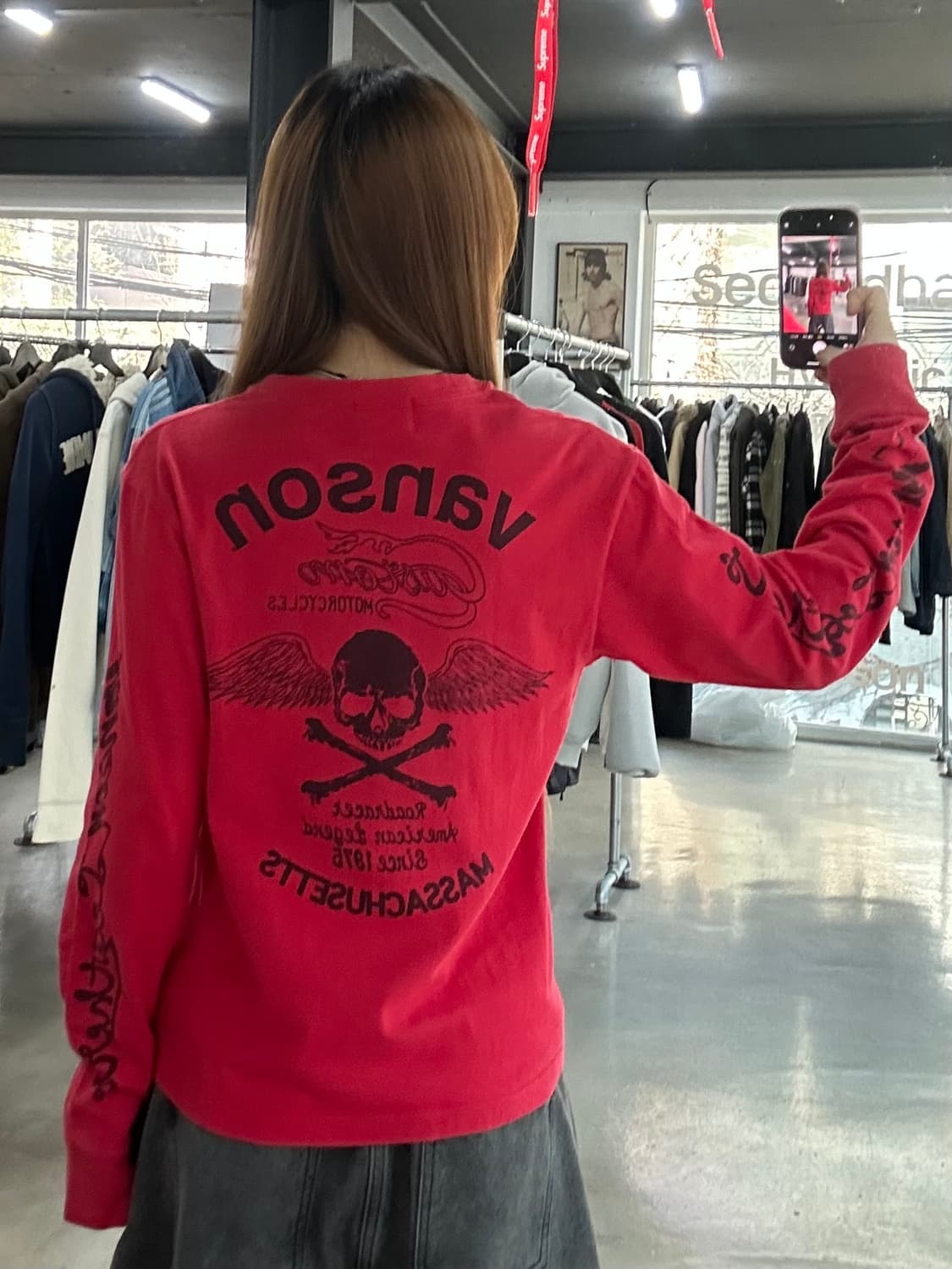 벤슨 스컬윙 레터링 롱슬리브긴팔티 레드 상품이미지1