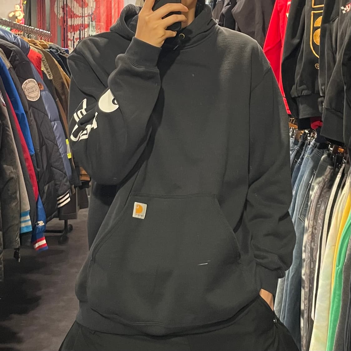 [IM] carhartt 칼하트 사이드 레터링 블랙 후디 상품이미지1