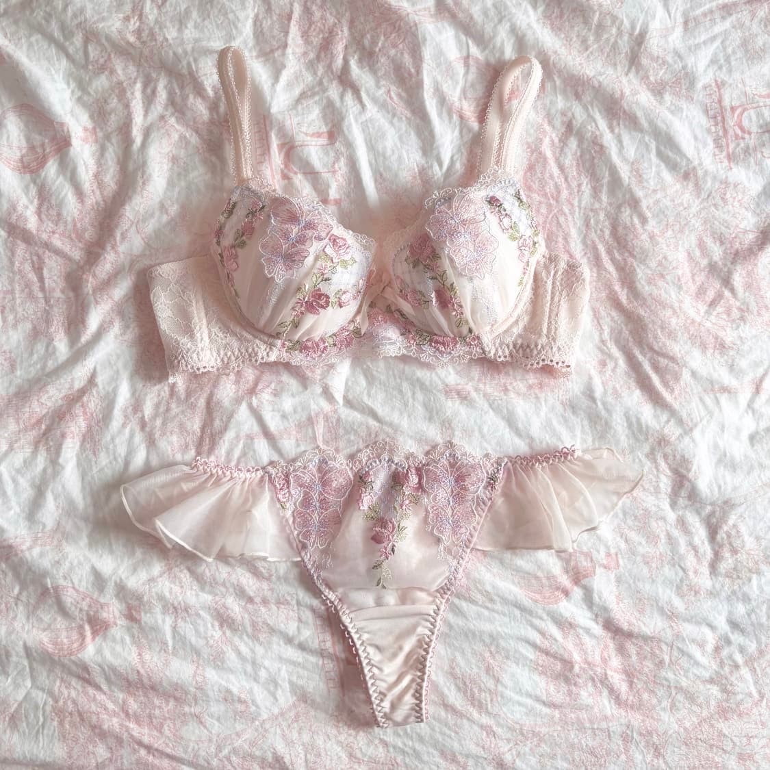 레이스 자수 핑크 브라&팬티 2종 set 75b 일브 일본 히메 로걀 상품이미지1
