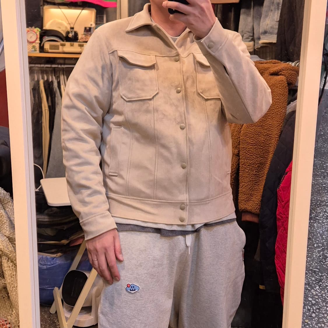 L~XL(착샷잇음)베이지 스웨이드자켓  상품이미지3