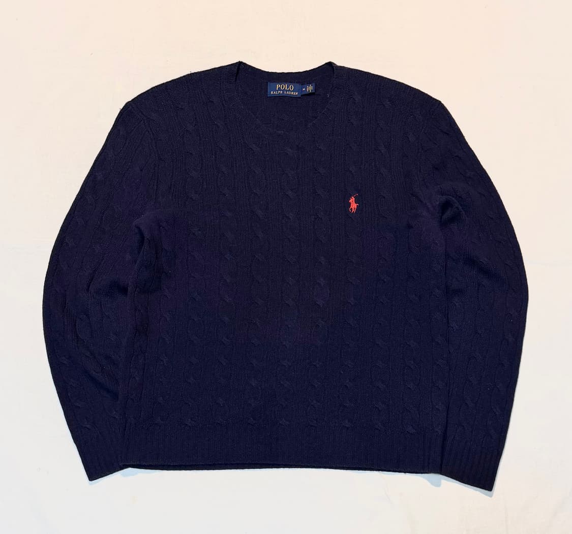 폴로 랄프로렌 캐시미어 울 꽈배기 케이블 니트 네이비 상품이미지1