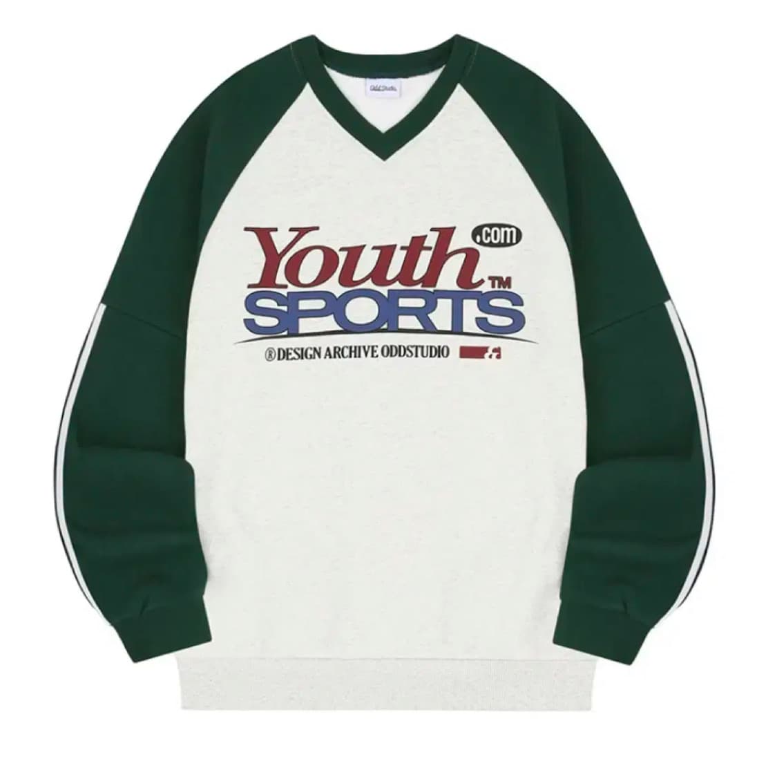 오드스튜디오 유스 스포츠 트랙 브이넥 래글런 오버핏 맨투맨 오트밀 상품이미지1