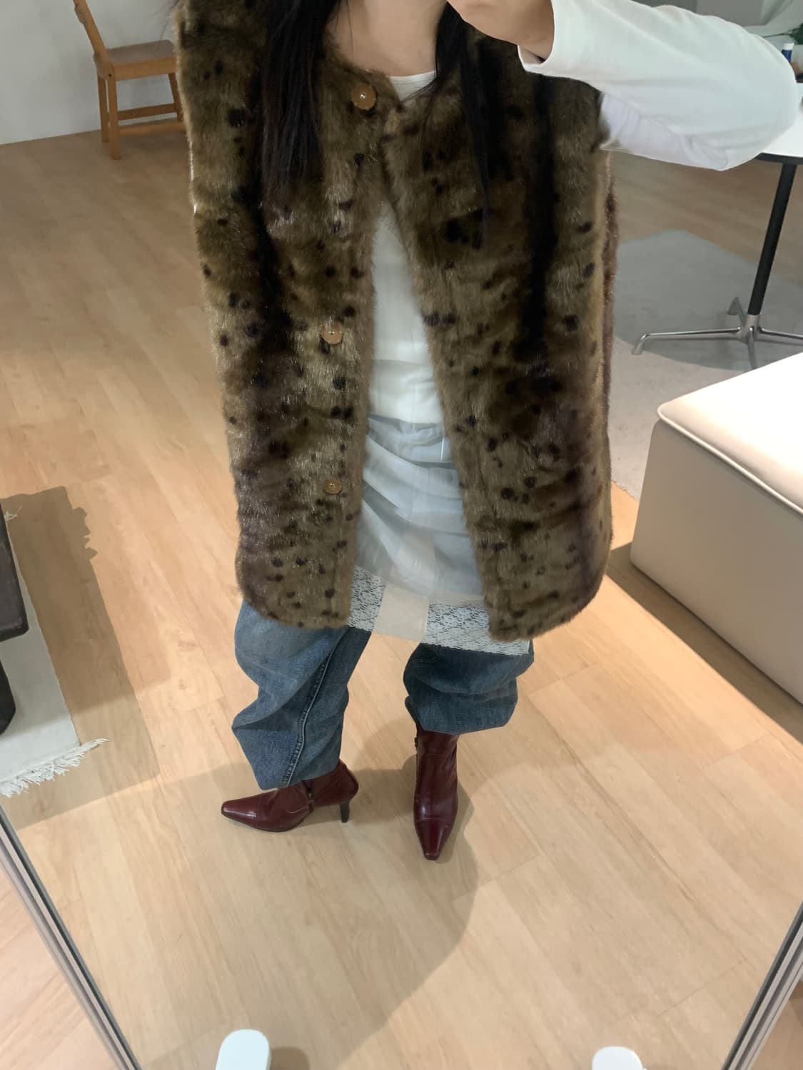 leopard fur vest 상품이미지2