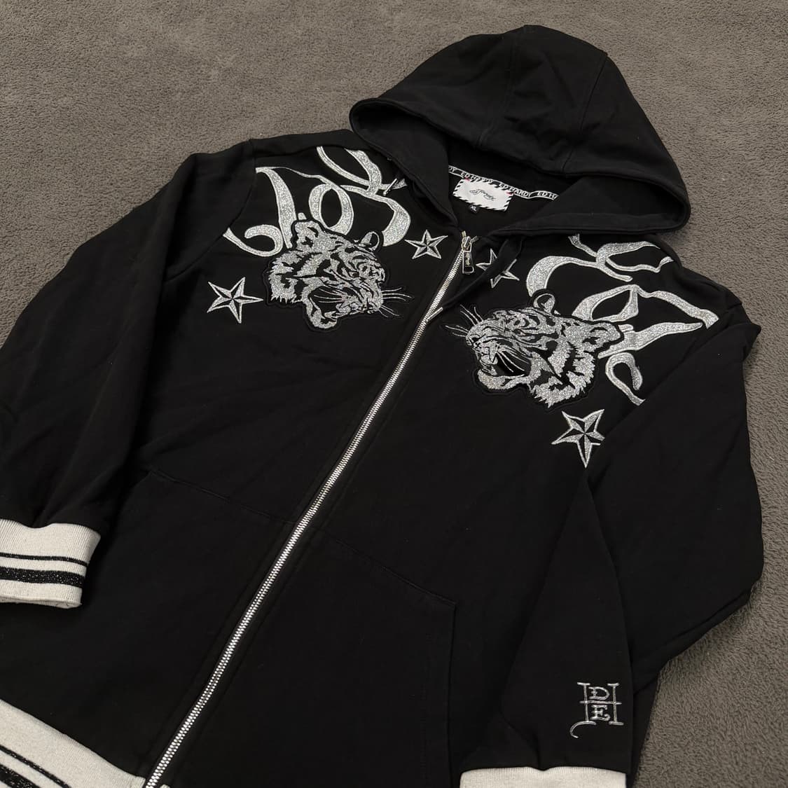 [정품/XL] 에드하디 블랙 타이거 자수 후드 집업 자켓 상품이미지1