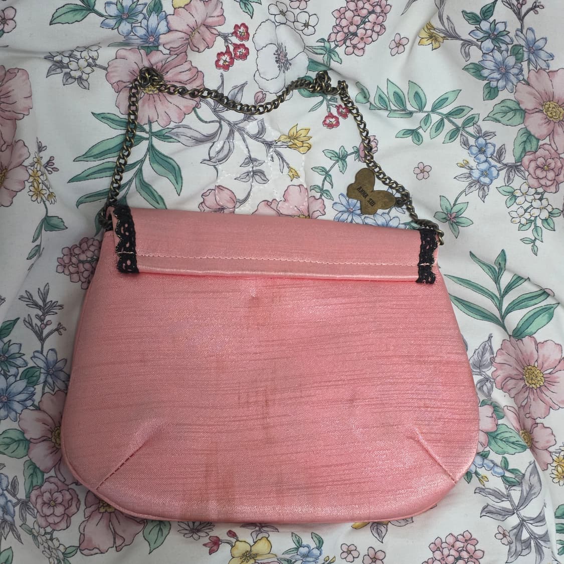 ANNA SUI 고전 일본빈티지 핑크 로즈 나비 파티백 상품이미지5