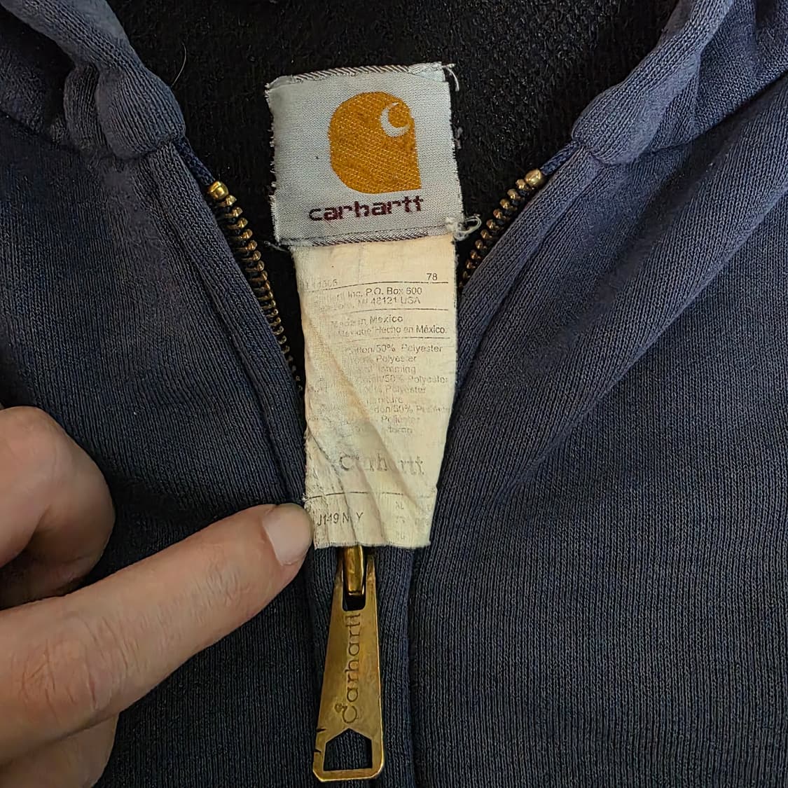 [XL] 빈티지 칼하트 더블페이스 트래쉬드 썬페이드 써멀 후드집업 네이비 상품이미지7