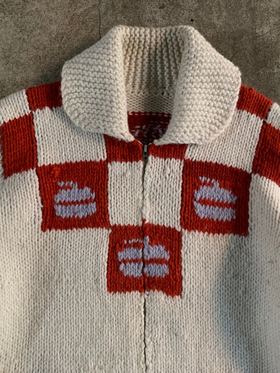 60s 핸드 니트 코위찬 집업 스웨터 컬링 상품이미지3