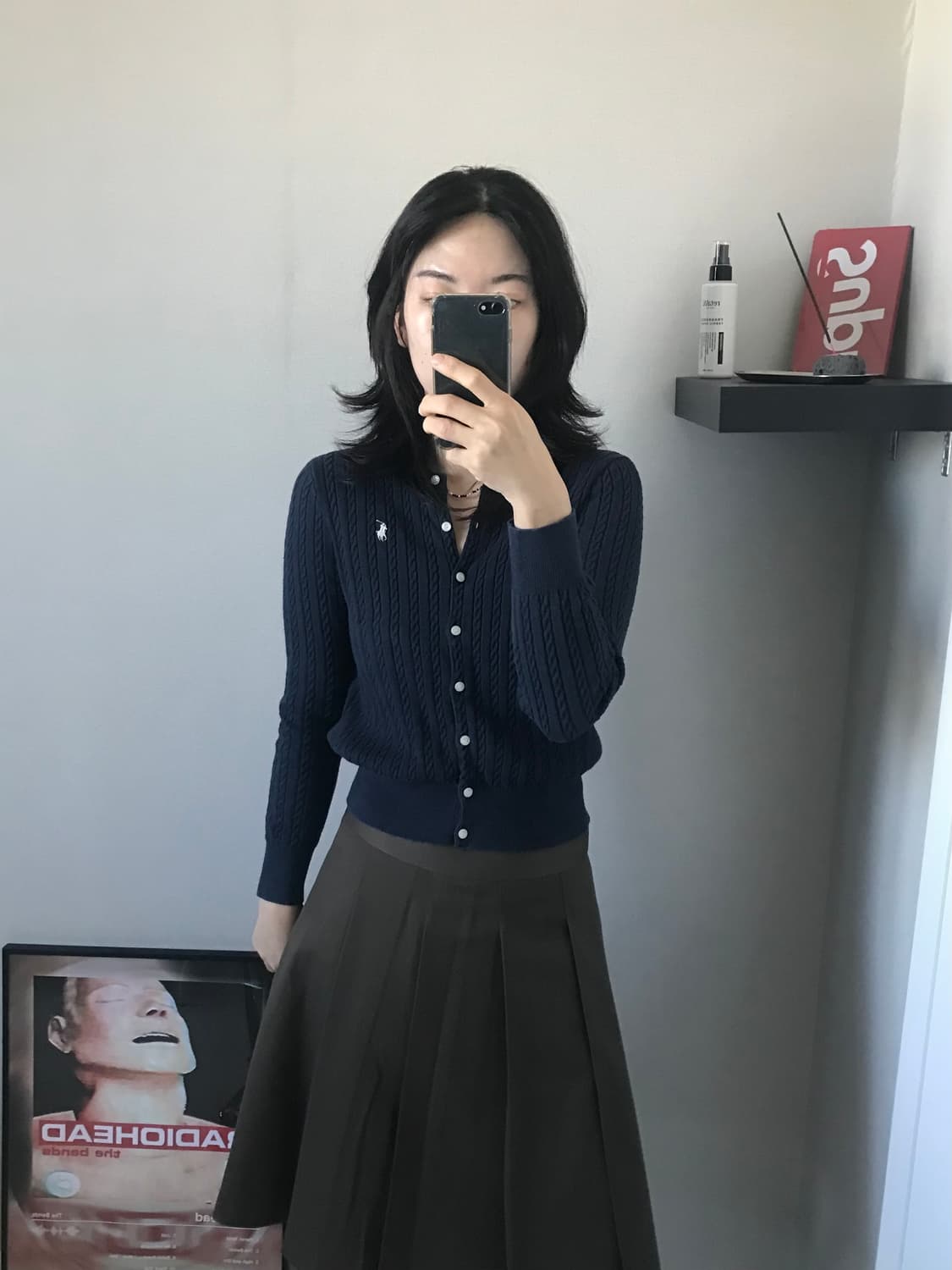 폴로 랄프로렌 포니 로고 케이블 니트 가디건 네이비 상품이미지2