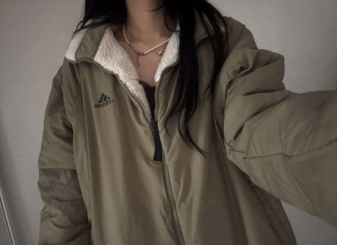 아디다스 카키 빅로고 리버시블 후리스 점퍼 상품이미지2