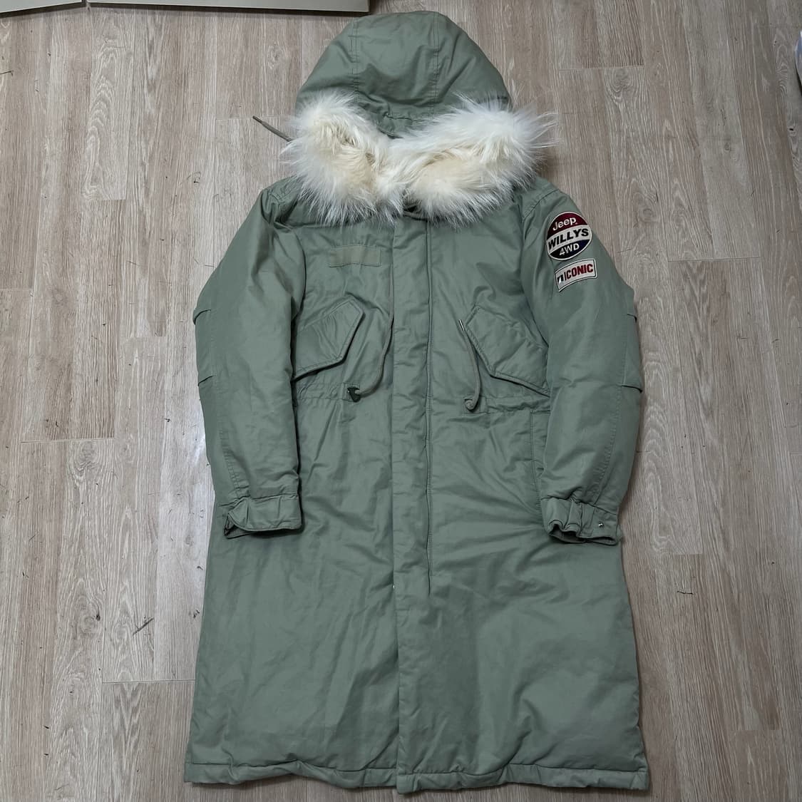 지프 덕다운 라쿤퍼 후드 야상 롱패딩 S/90  상품이미지1