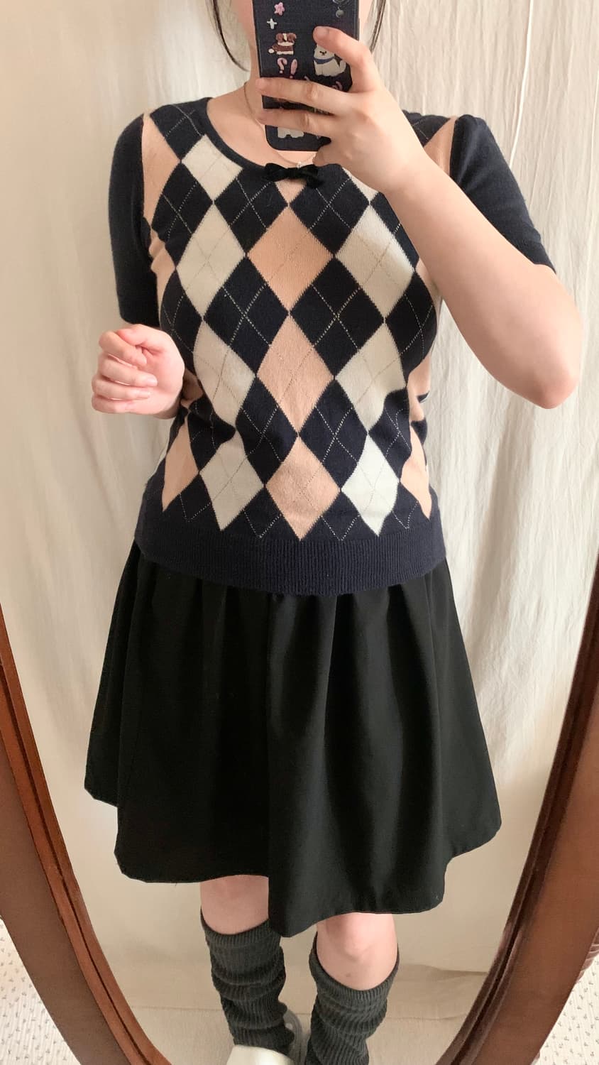 아가일 리본 퍼프 반팔 니트 상품이미지5