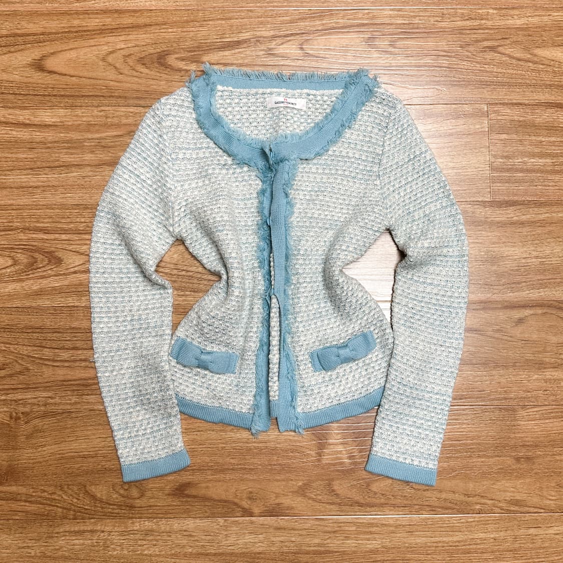 빈티지 하늘색 리본 트위드 가디건 히메갸루 로걀 히메카지 발레코어 모리걸 상품이미지1