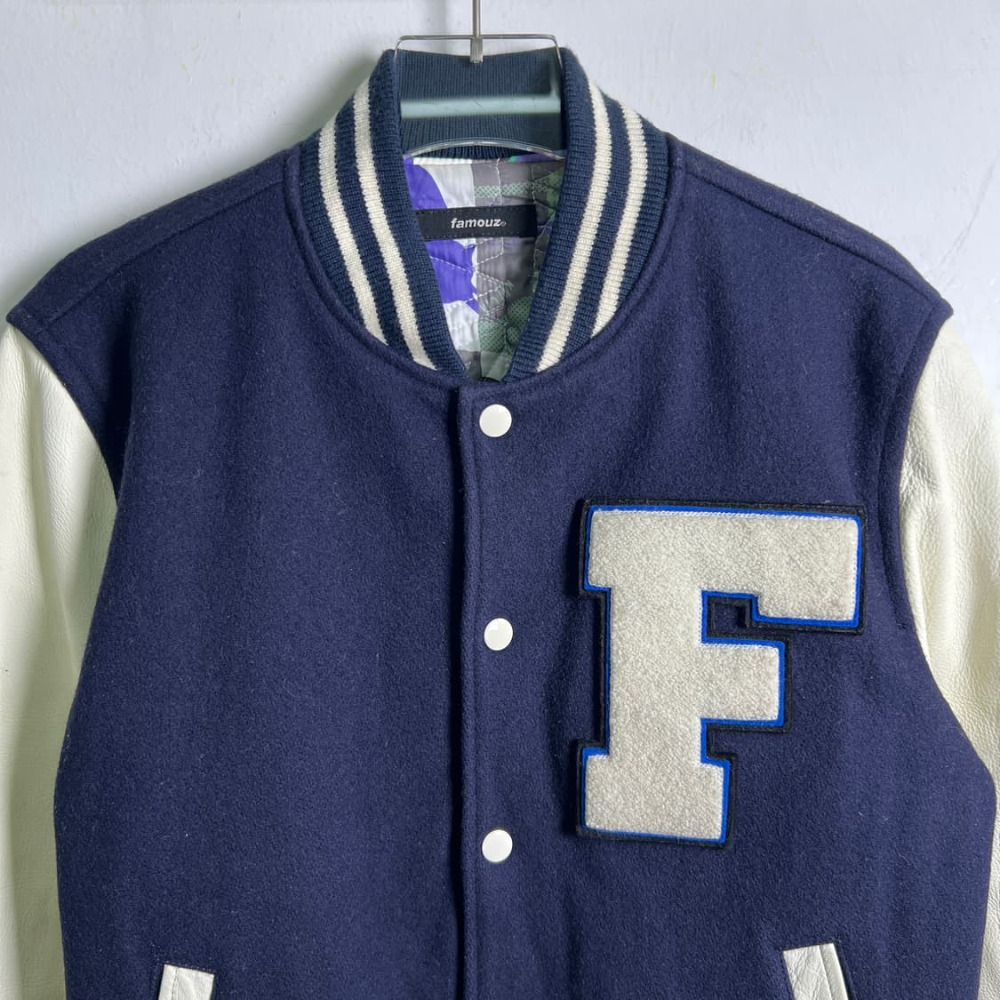 Famouz 네이비 레더 바시티 자켓 M 상품이미지4