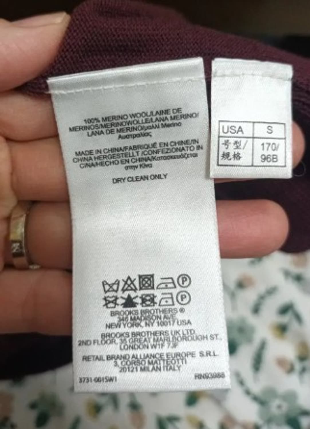 브룩스브라더스 남성 와인울100니트 S사이즈 상품이미지5