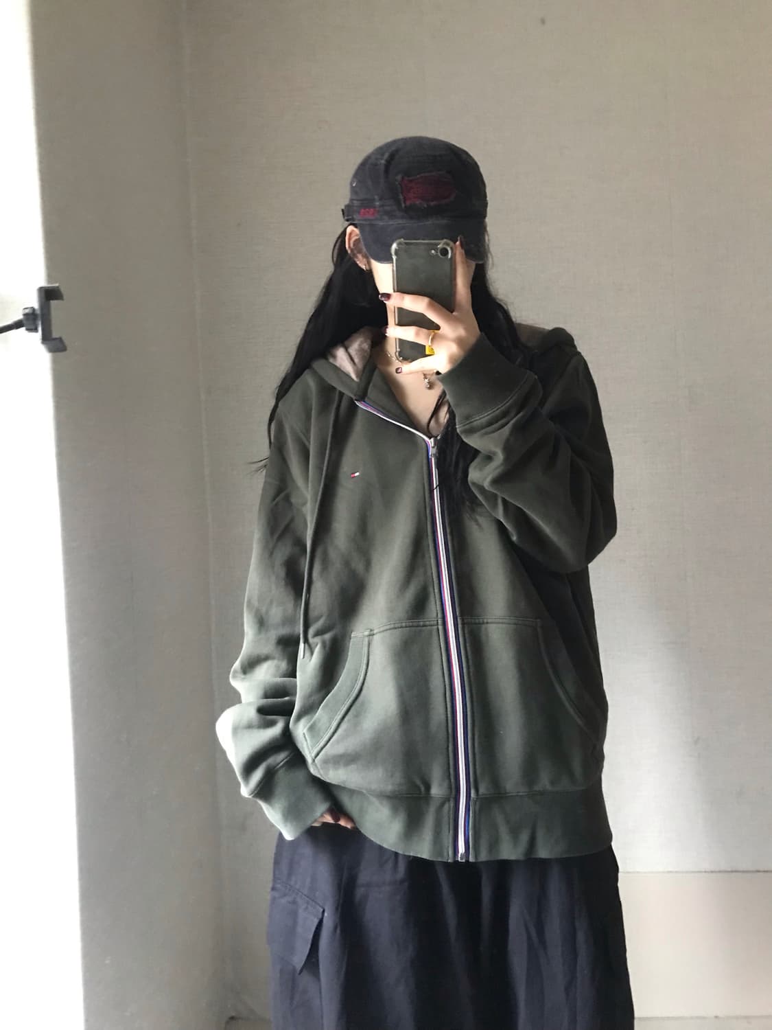 타미힐피거 카키 오버핏 퍼후드집업 상품이미지5