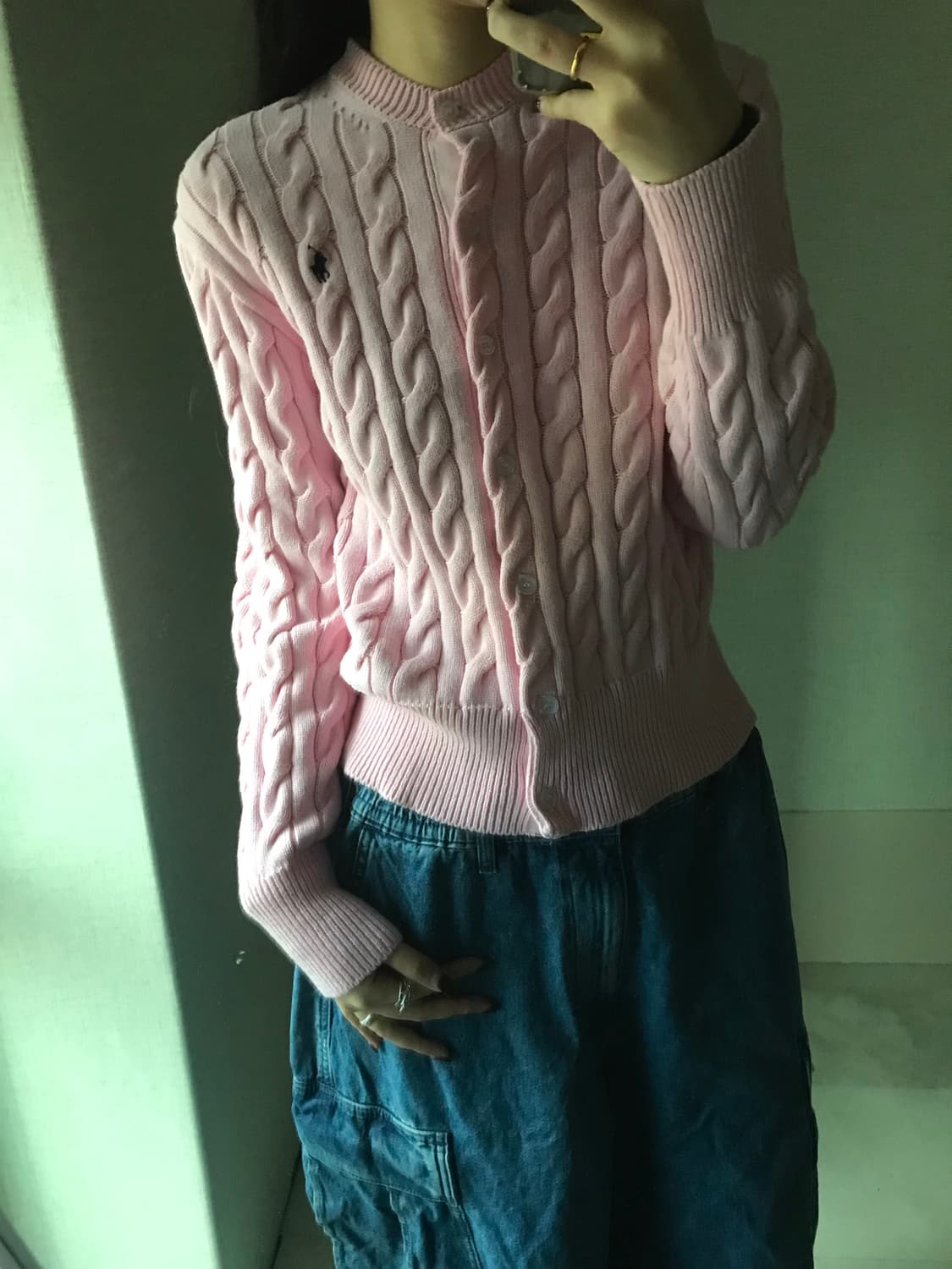 폴로 연핑크 케이블 니트 가디건 상품이미지4