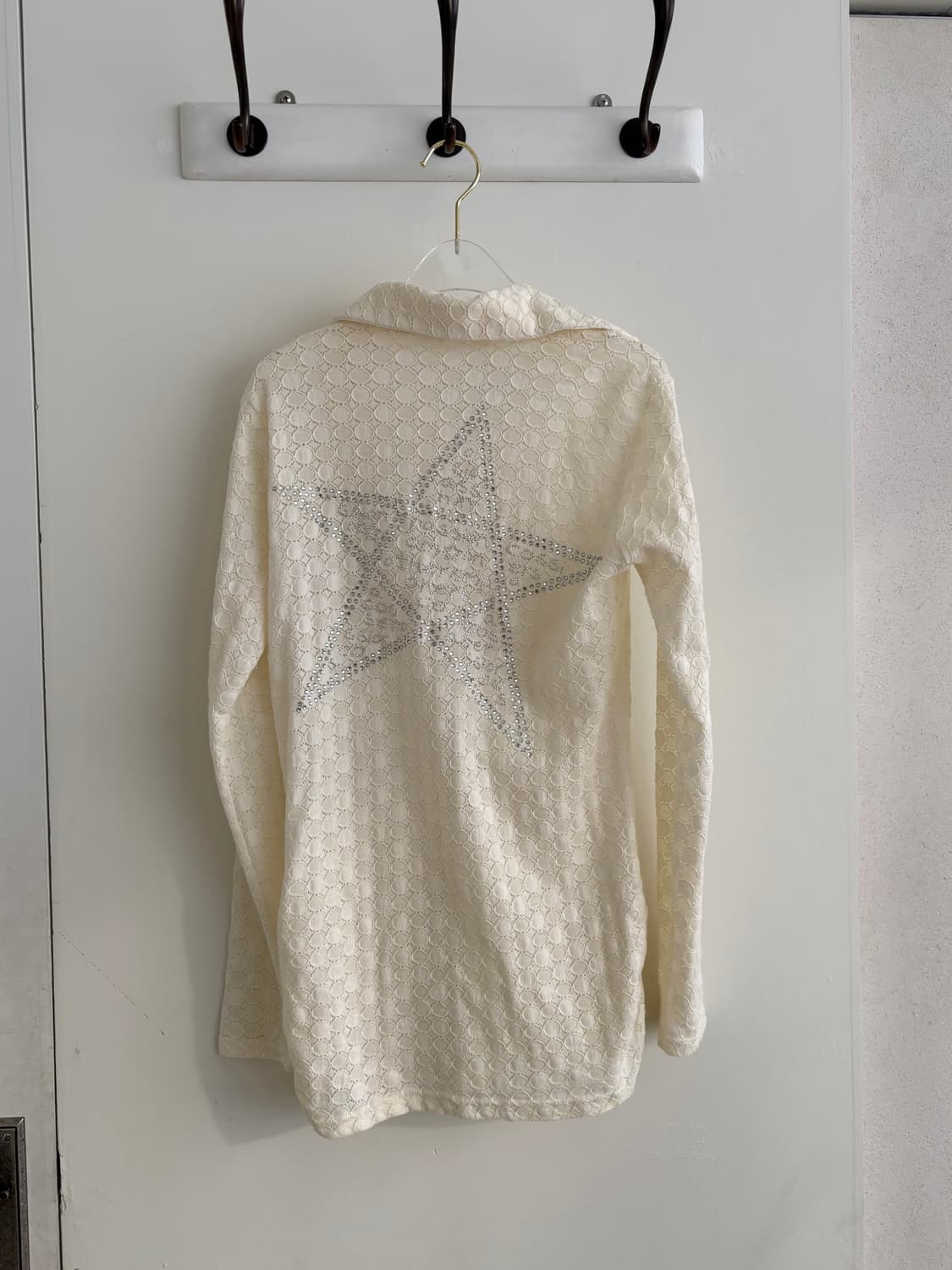 빈티지 아이보리 레이스 별 큐빅 시스루 블라우스 락시크 상품이미지4