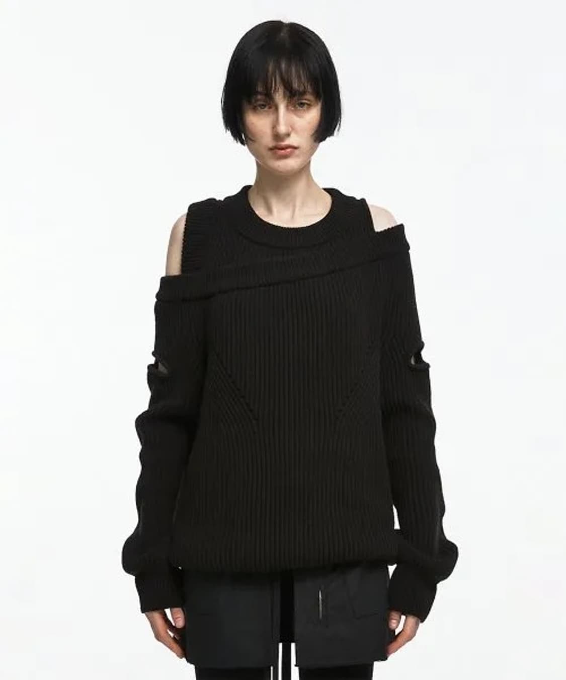 나체 ASYMMETRIC LAYERED KNIT BLACK 상품이미지1