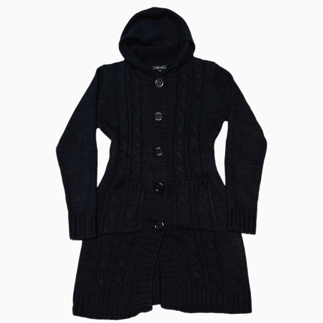 (이체시에눌) 일본 모리걸 핀터레스트 단추 포인트 후드 블랙 가디건  상품이미지1