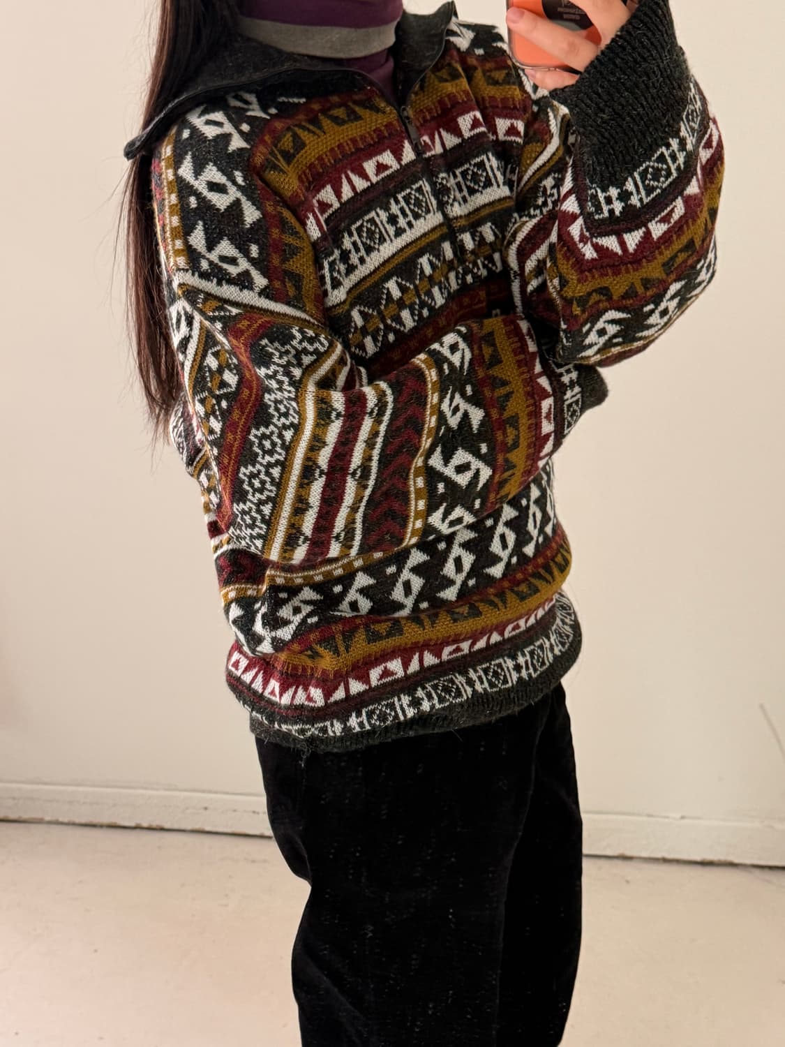 일본빈티지 페어아일 하프 반집업 스웨터 상품이미지1