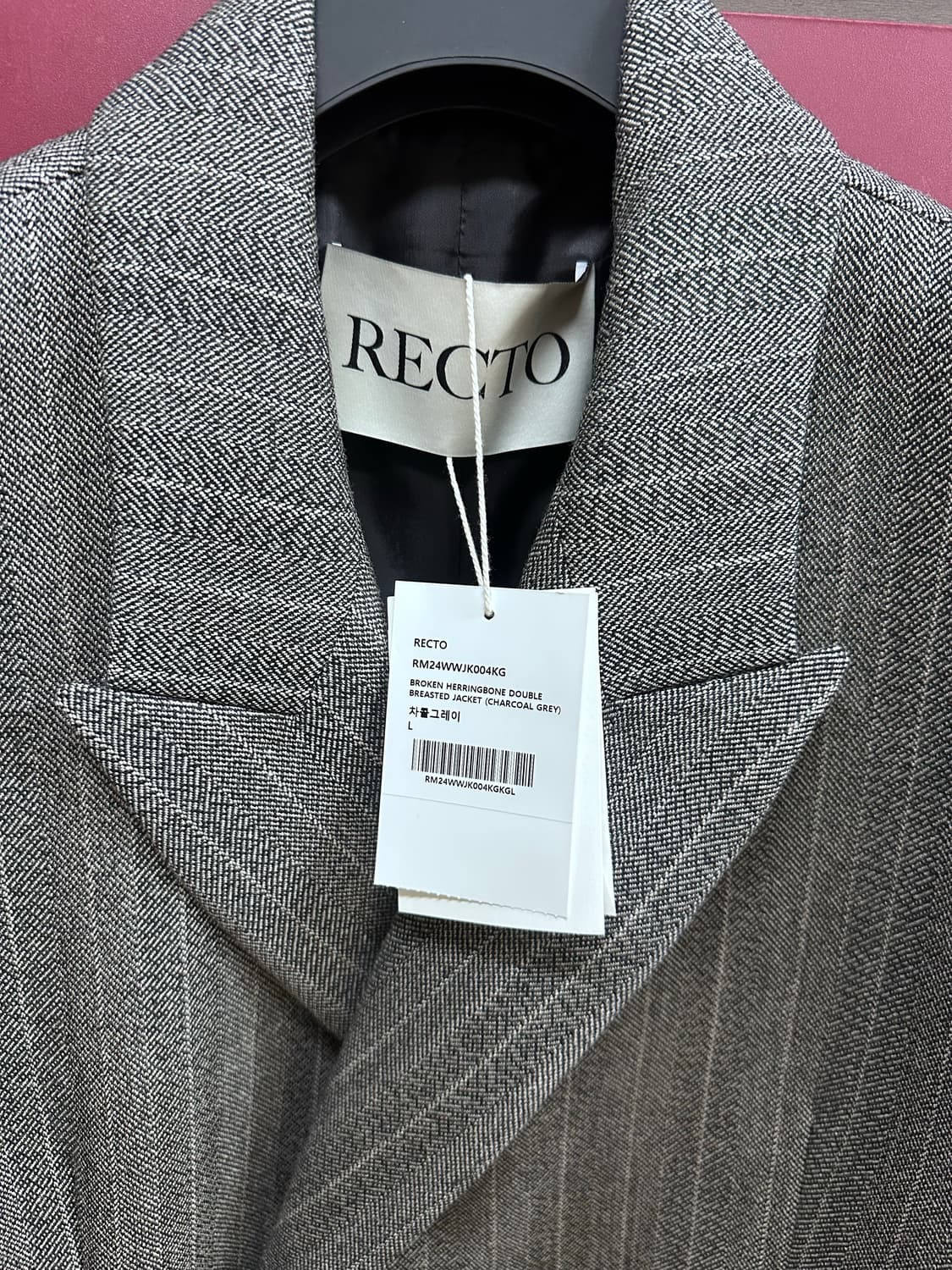 [새상품] 렉토 24FW 브로큰 헤링본 더블 자켓 그레이 상품이미지4