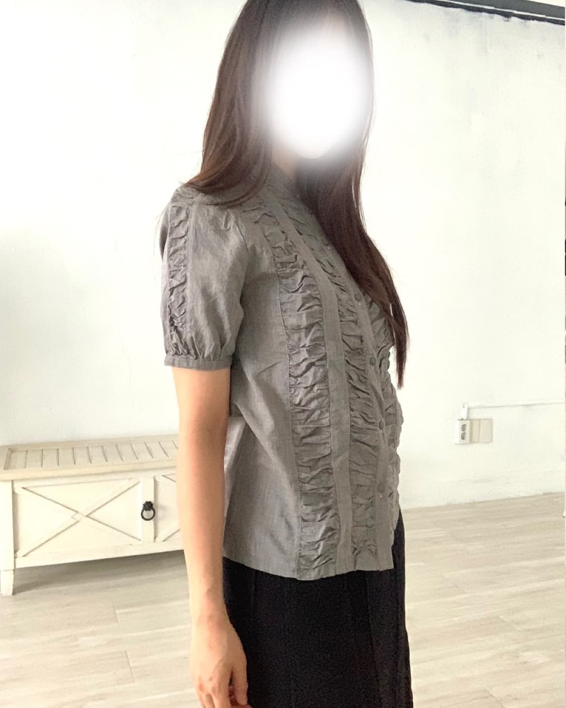 Grey Shirring Cotton Shirt 상품이미지3