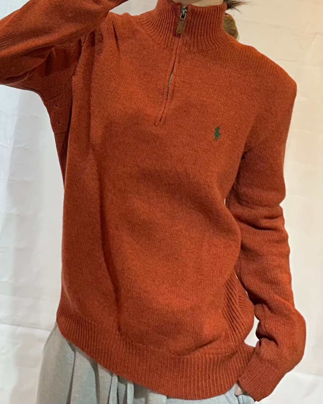 폴로랄프로렌 그린 포니 오렌지 램스울 반집업 니트  상품이미지1