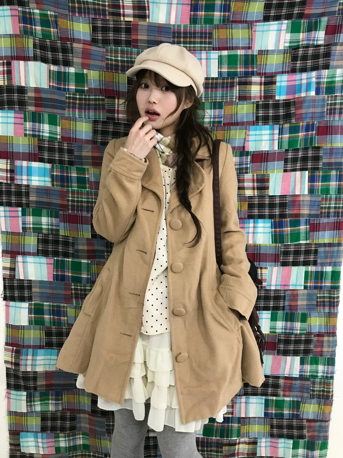 리즈리사 베이지 니혼진 도트 체크 모리걸  상품이미지1