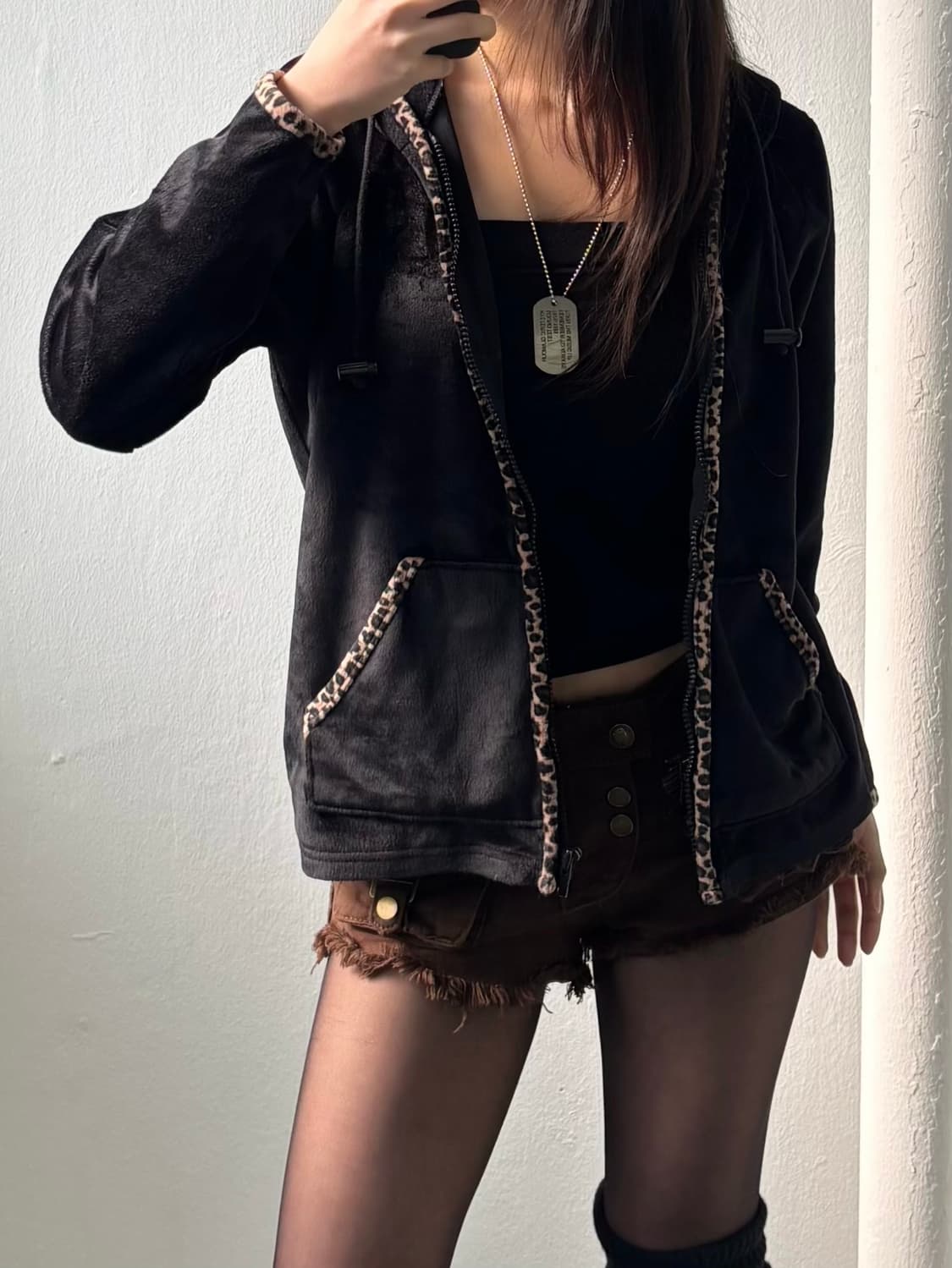 Vintage Leopard Velvet Hood Zip-Up 상품이미지5