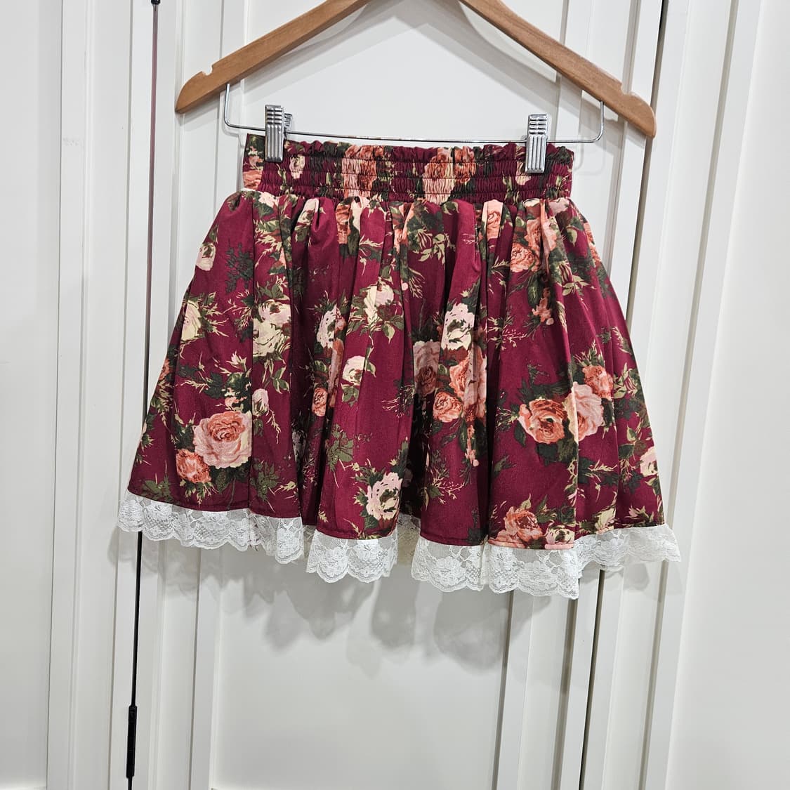 플라워 레이스 와인 미니 스커트 상품이미지6