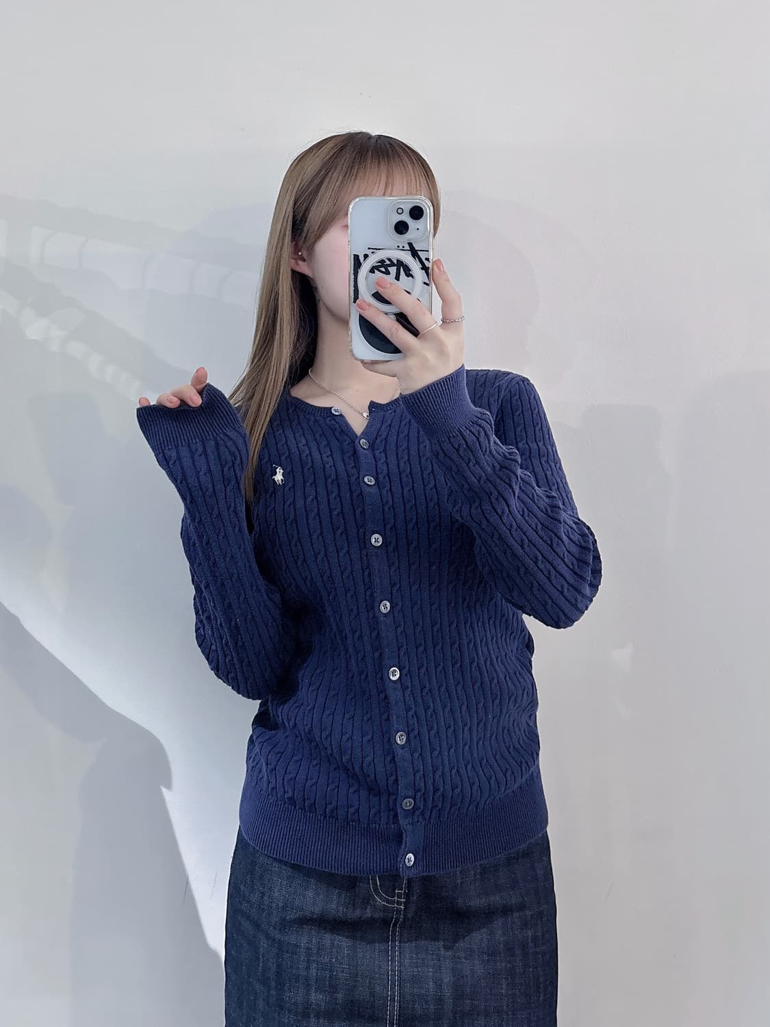 폴로랄프로렌 화이트포니 네이비 케이블 가디건 상품이미지1