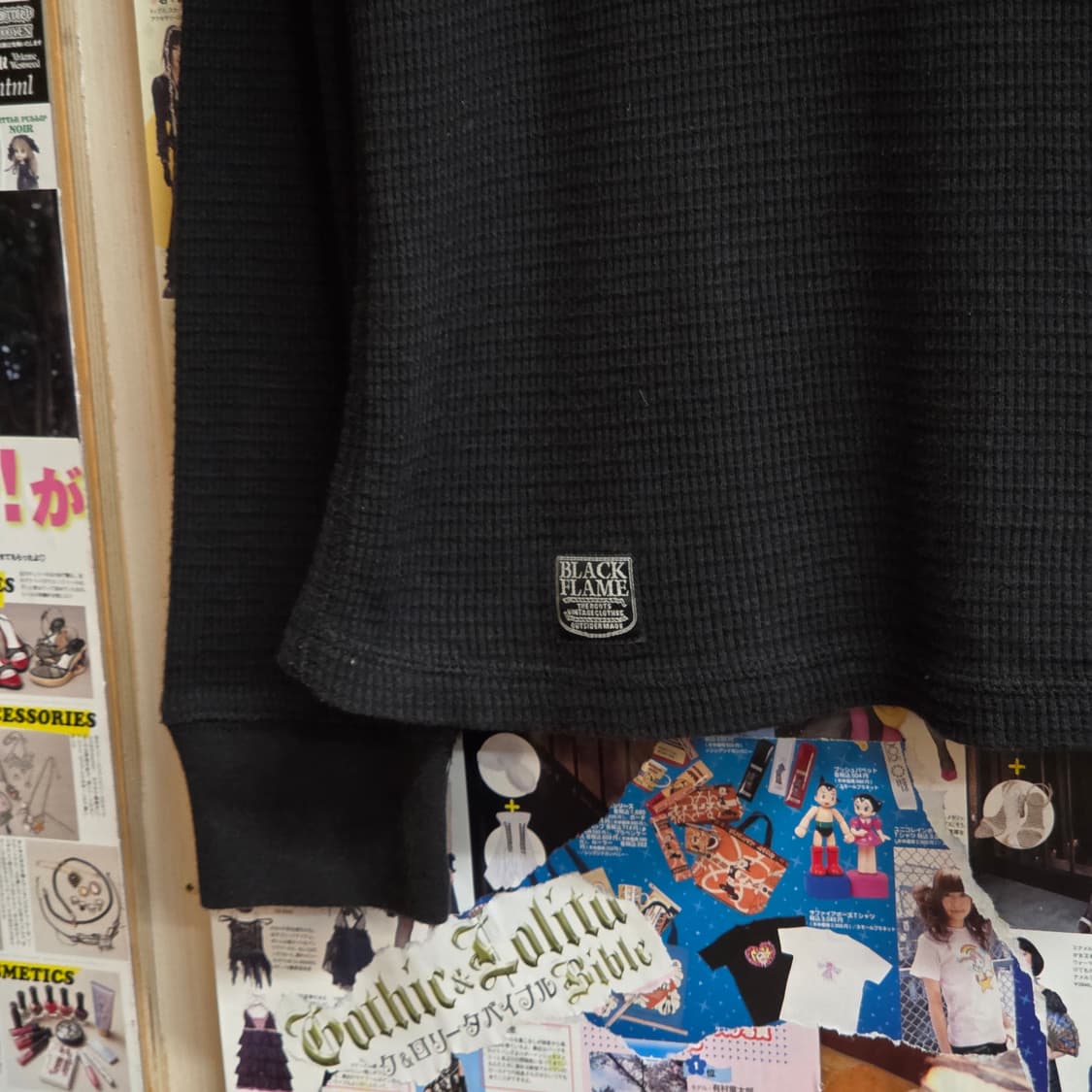 JPN 블랙 프라임 자수 레터링 와플 롱슬리브 상품이미지3