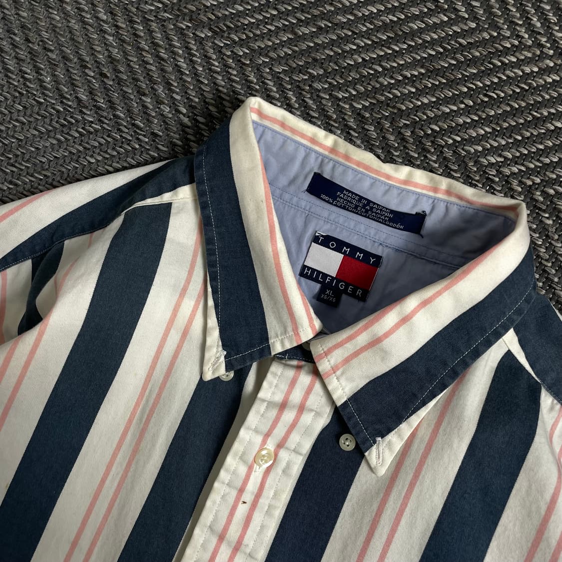 90s 타미힐피거 스트라이프 월계 로고 긴팔 셔츠o 4509 상품이미지5